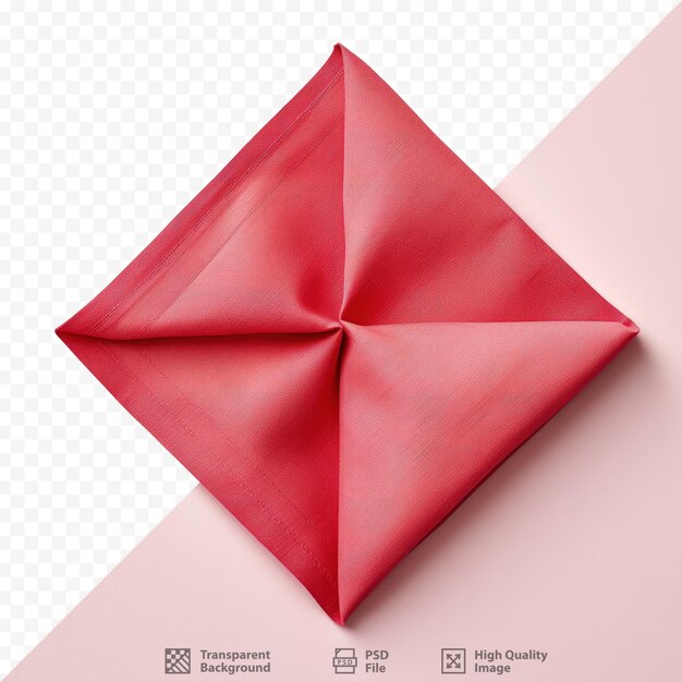 PSD red napkin seen from above on transparent background in isolation