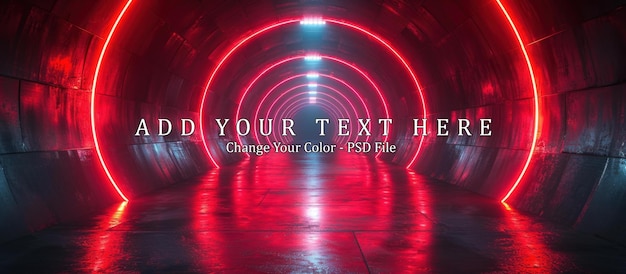 PSD red neon futuristic tunnel with grunge metal walls