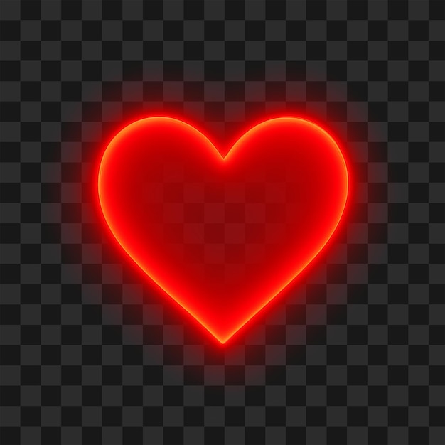 Red Neon Glowing Heart Shape with Bright Light Effect on Transparent Background Vector PNG