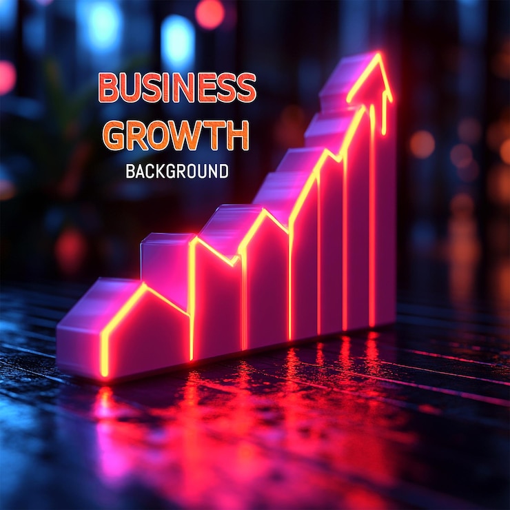 PSD a red neon sign that says business growth on it