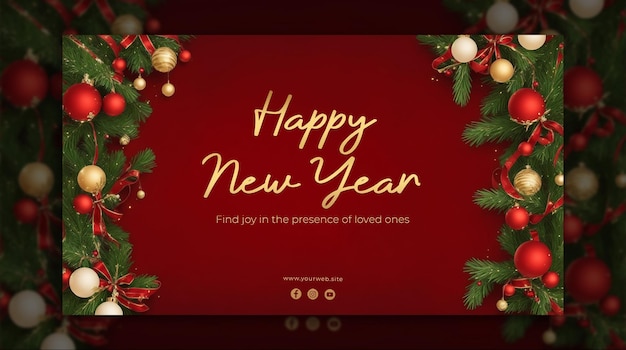 Red new year backdrop shimmers with adorned christmas ornament's festive spirit