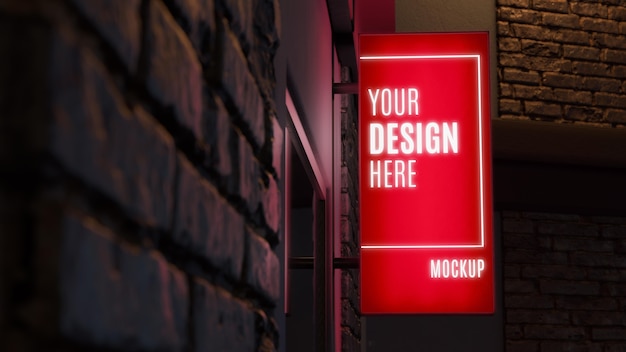 Red nighttime business sign mock-up