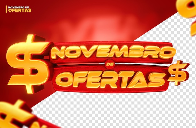 PSD red november offers promotion label 3d render