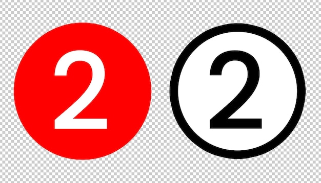 PSD numero rosso 2 modello di icona cerchio rosso trasparente numero bianco e nero numero 2 simbolo file psd