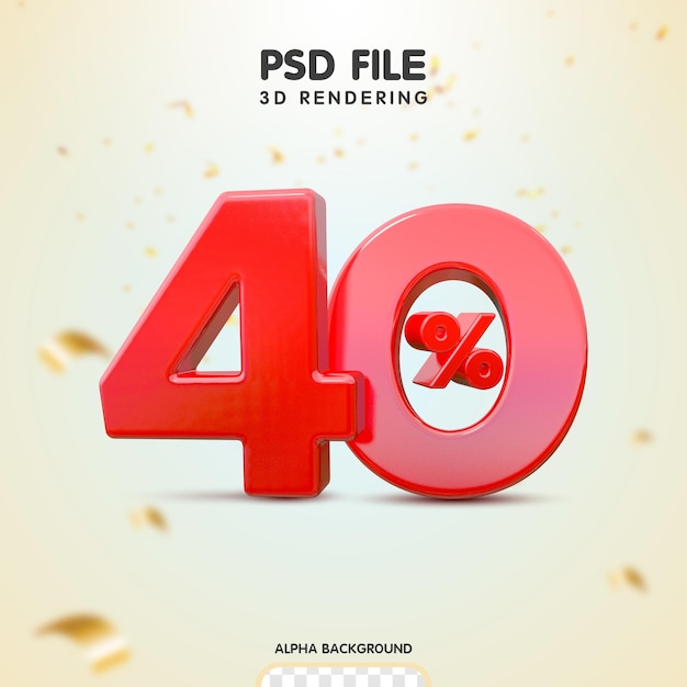 PSD un numero rosso 40 è mostrato in 3d.