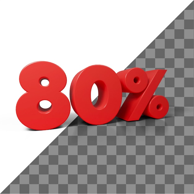 A red number 80 percent 3d png