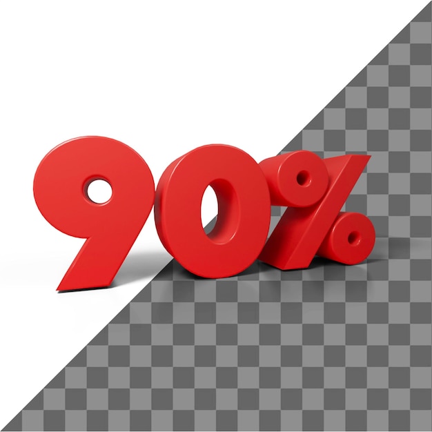A red number 90 percent 3d png