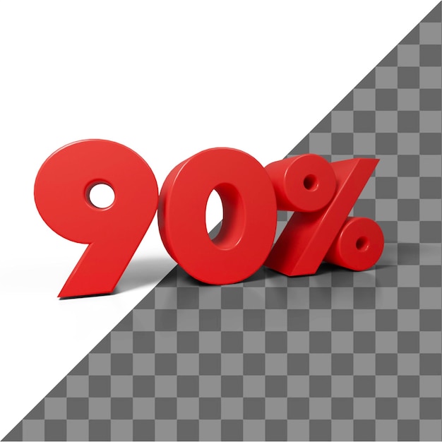 빨간색 숫자 90% 3D PNG