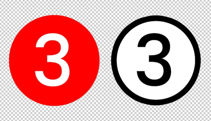 PSD red number three icon template transparent red circle number black and white number 3 symbol