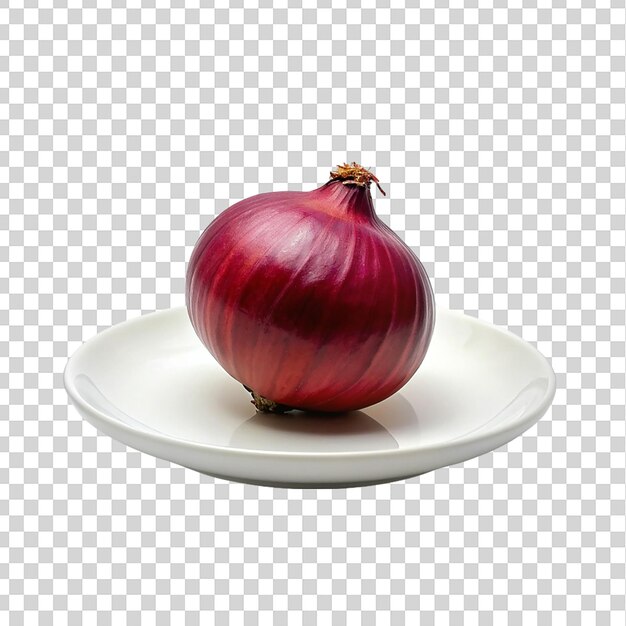 PSD red onion on a white plate isolated on transparent background