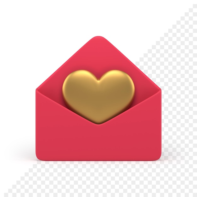 Red open envelope golden heart romantic letter email message cyberspace notification 3d icon