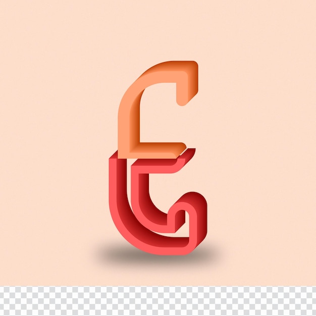 PSD a red and orange 3d letter e with a transparent background