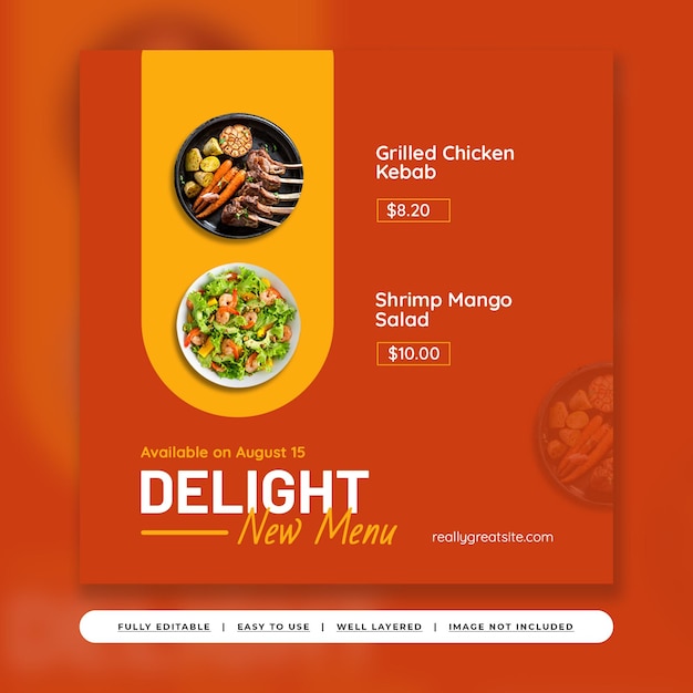 Red and orange simple food menu instagram post