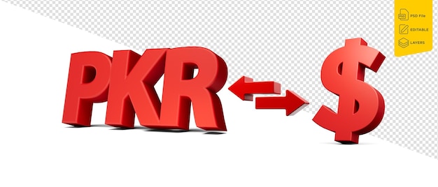 Red Pakistani Rupee And Dollar Symbol Icons Money Exchange Arrows White Background 3d Illustration