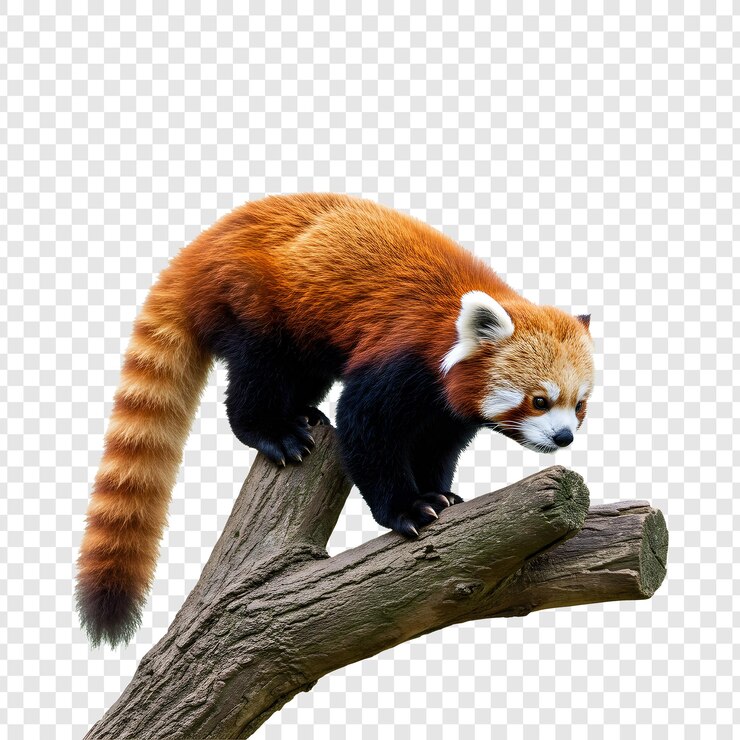 PSD a red panda perched on a tree branch