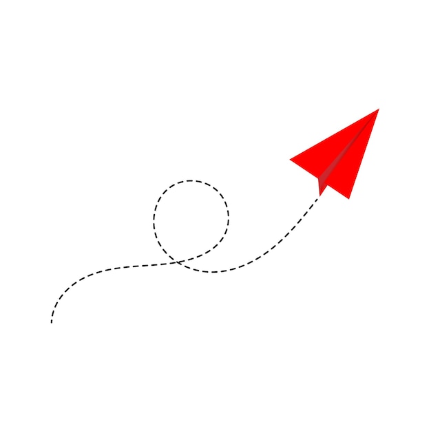 Red Paper Airplane with Dotted Flight Path on White Background Travel and Creativity Concept