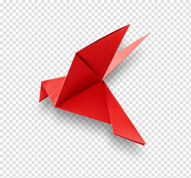 Origami di colomba di carta rossa isolato su uno sfondo bianco vuoto