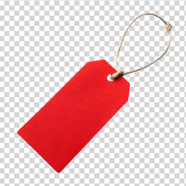 Red paper price tag with string isolated on transparent background