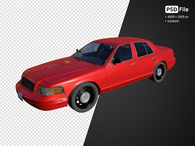 Red passenger car side front view isolated 3d render