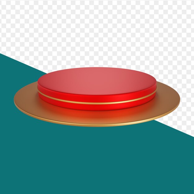 red pedestal or podium with white frame and edge decoration on geometric empty stage