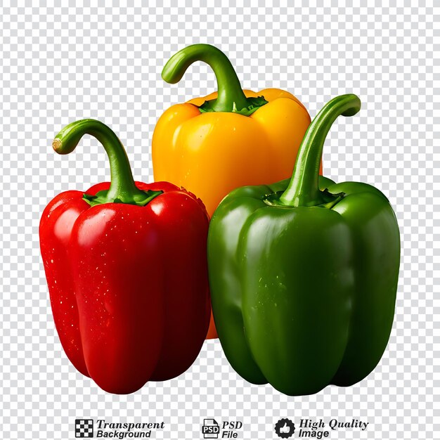 PSD red pepper green pepper yellow pepper collection isolated on transparent background