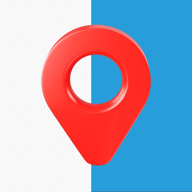 A red pin on a blue and white background