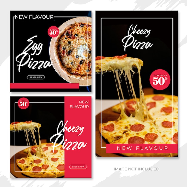 PSD red pizza nowy smak social post szablon
