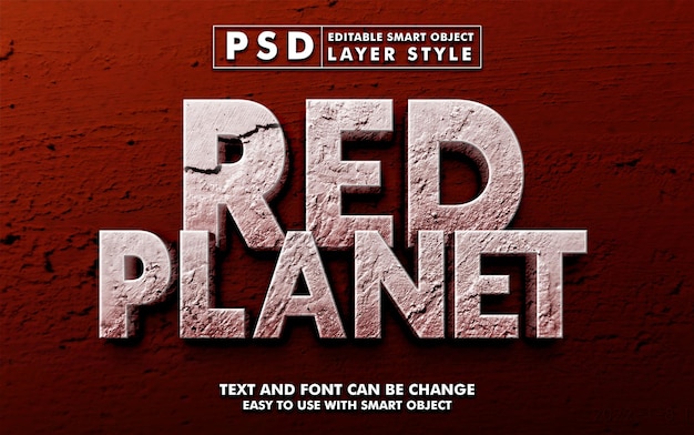 Red planet 3d stone effect. editable text effect with smart object premium psd