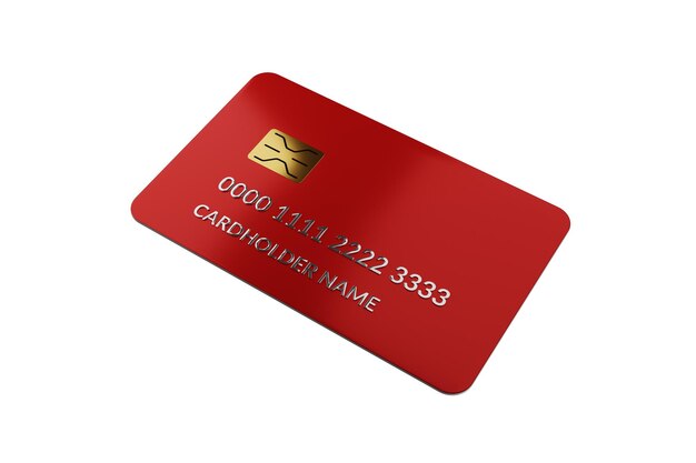 Red plastic Bank card with chip 3d render isolated