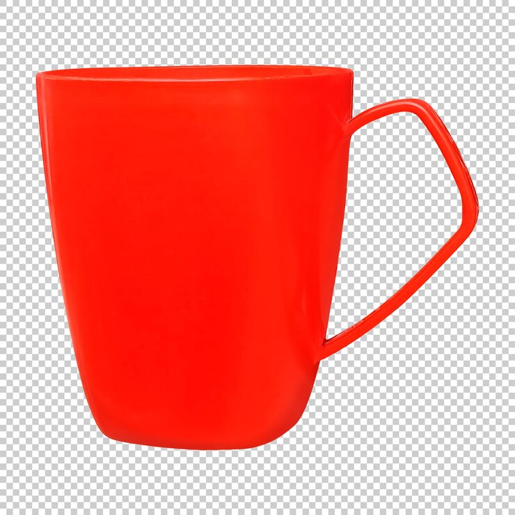 PSD red plastic mug isolated on png background