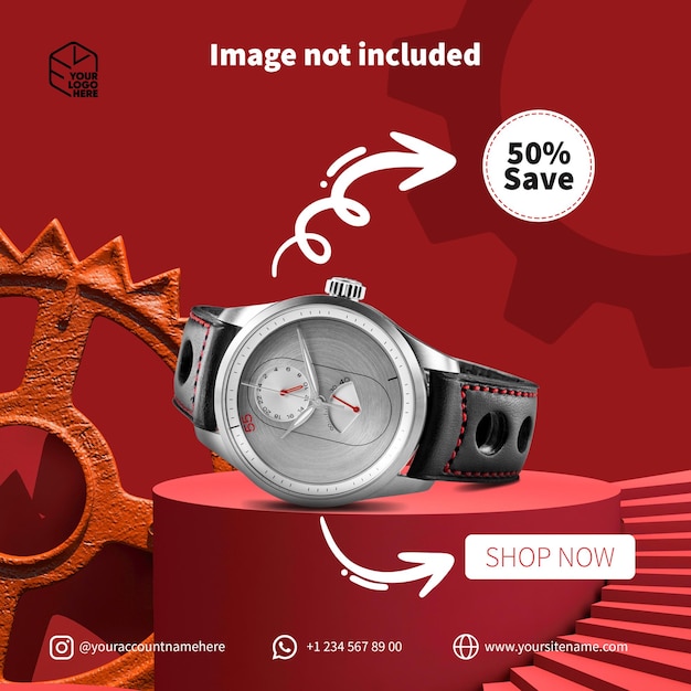 Red podium mockup with watch