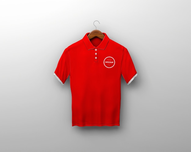 PSD red polo shirt on hanger