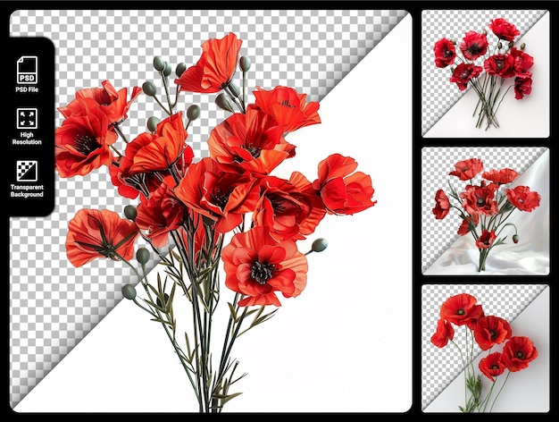 PSD red poppy flowers psd with transparent background