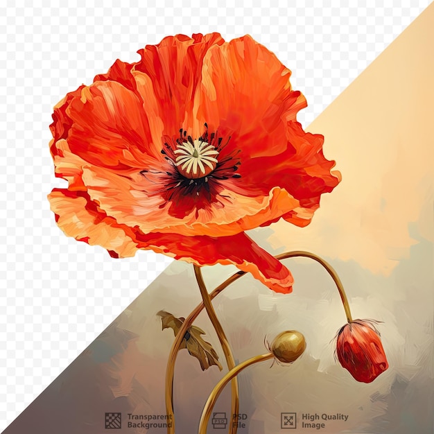 A red poppy with a gold stem and a red flower.