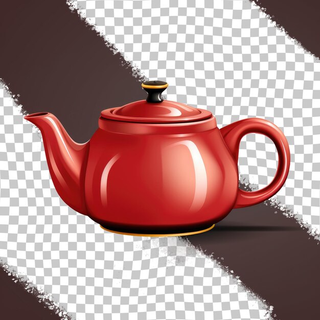 PSD Красный фарфоровый чайник с черным крышкой на прозрачном фоне