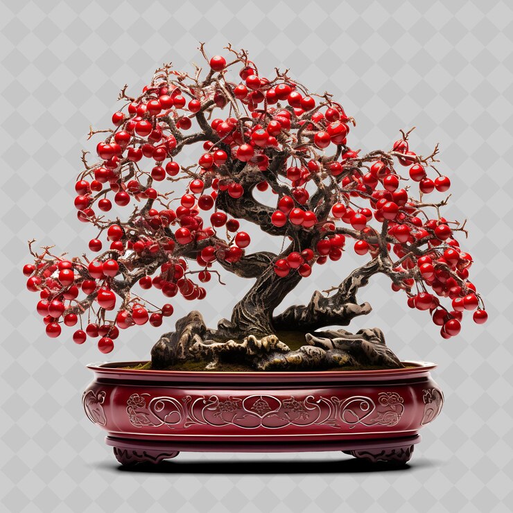 PSD a red pot with a plant that has red berries on it