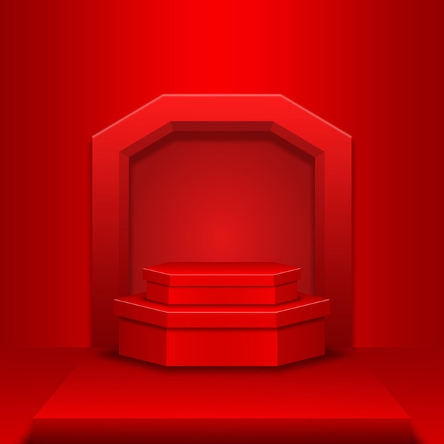 PSD red product podium with red stage on red wall