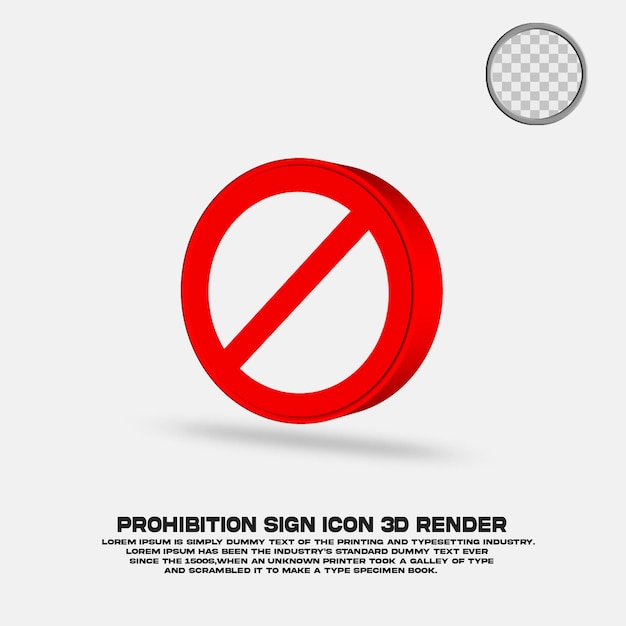 PSD Значок красного запрещающего знака 3d рендеринг