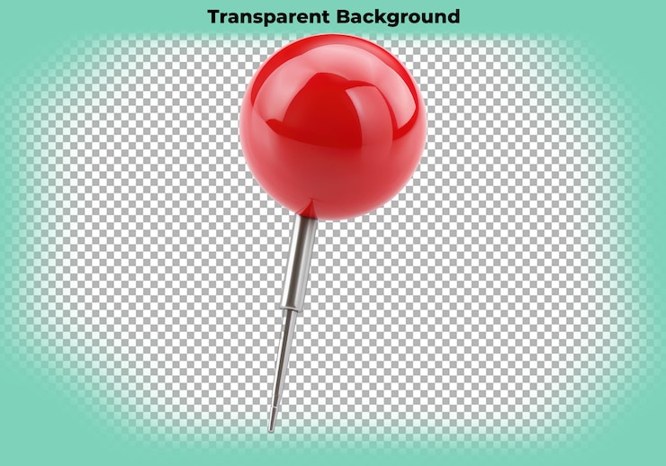 PSD red push pin isolated on transparent background