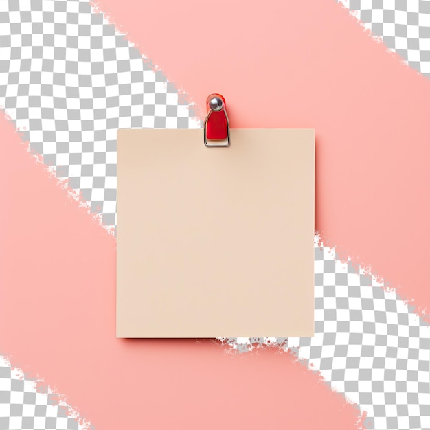 PSD red push pin on transparent background shown on close up note paper