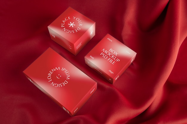 PSD red radiant boxes mockup