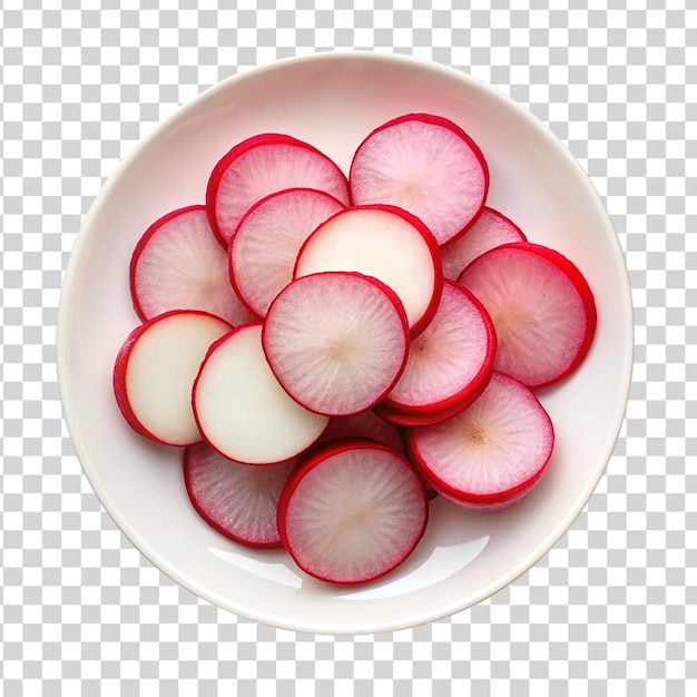 PSD red radish slice on white plate isolated on transparent background