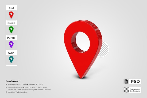 Red realistic 3d map pin gps pointer markers pointer location icon