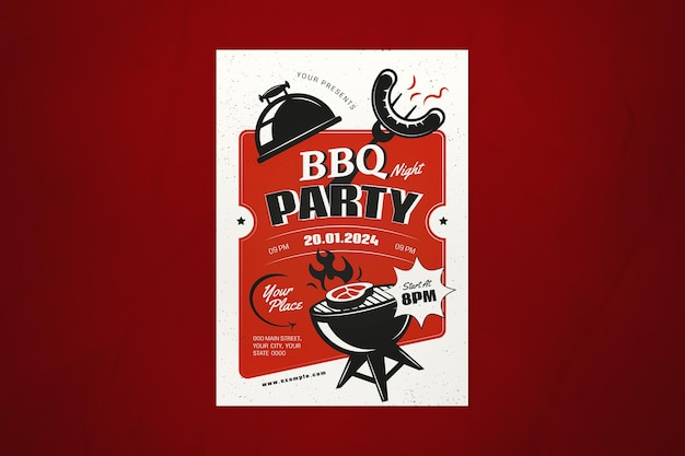 PSD Флаер для ночной вечеринки red retro bbq