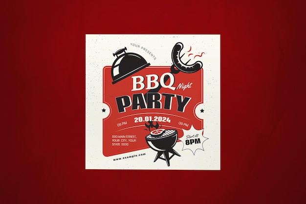 PSD レッド レトロ bbq ナイト パーティー instagram post