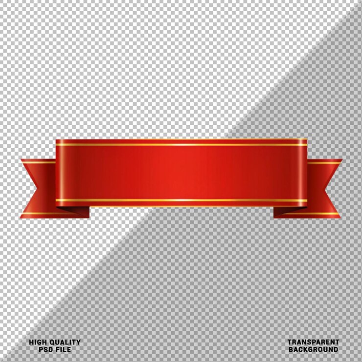 PSD red ribbon banner empty label for text isolated on transparent background