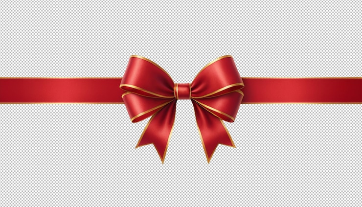 PSD red ribbon and bow with gold photorealistic detail