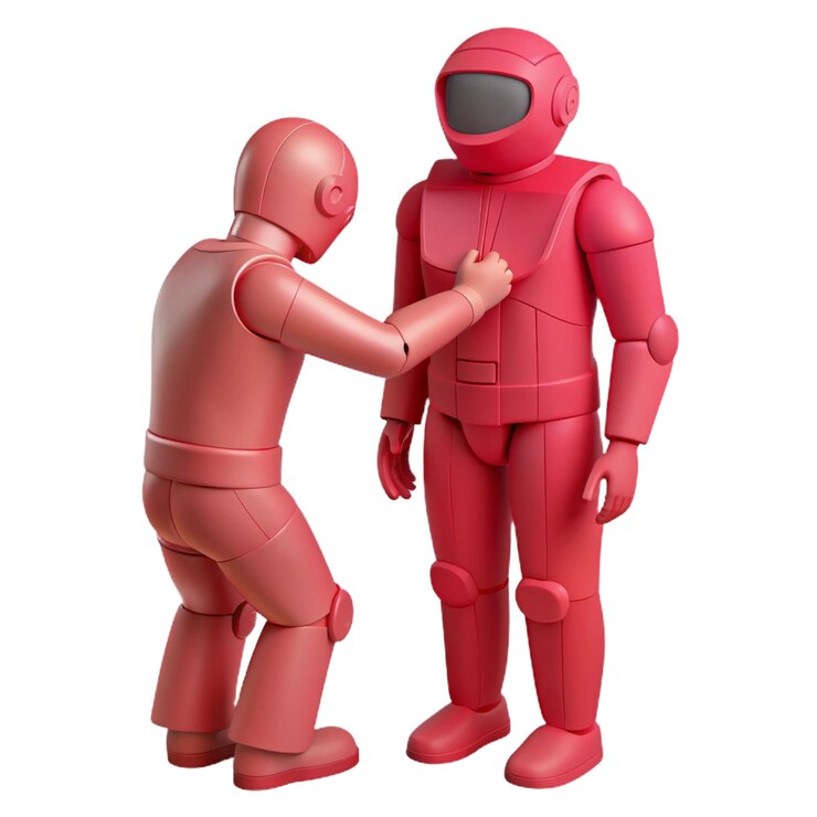 PSD a red robot with a man in a red suit and a red suit