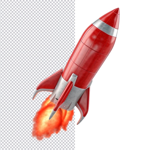 PSD a red rocket with a flame effect on the bottom