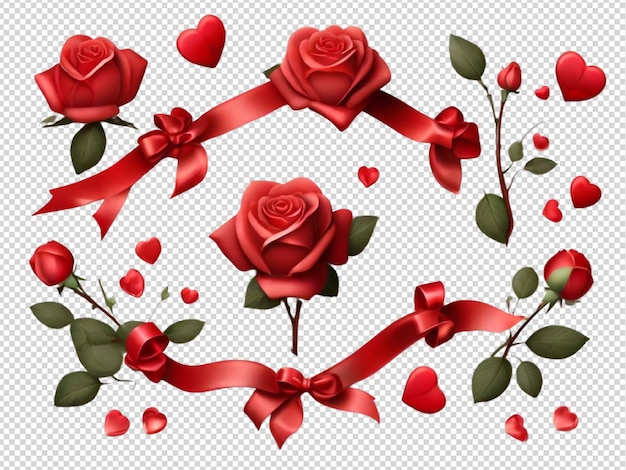 Red rose elements on transparent background